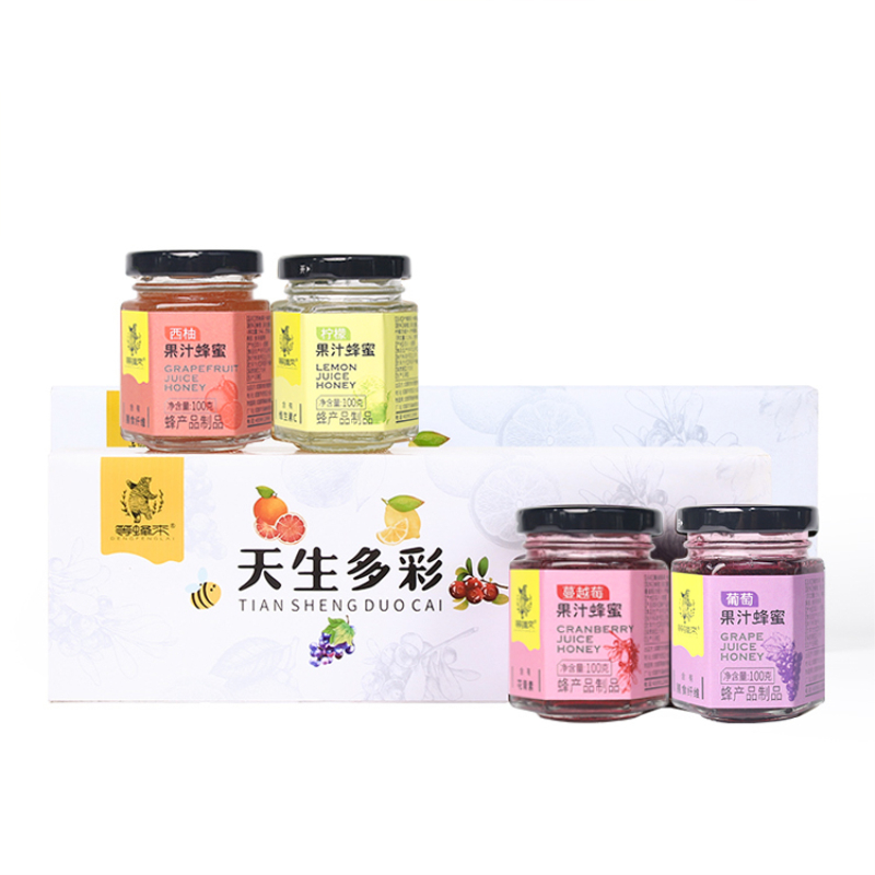 等蜂来  果汁蜂蜜礼盒天生多彩100g*4组合装柠檬+西柚+蔓越莓+葡萄 100g*4组 效期至2024年12月